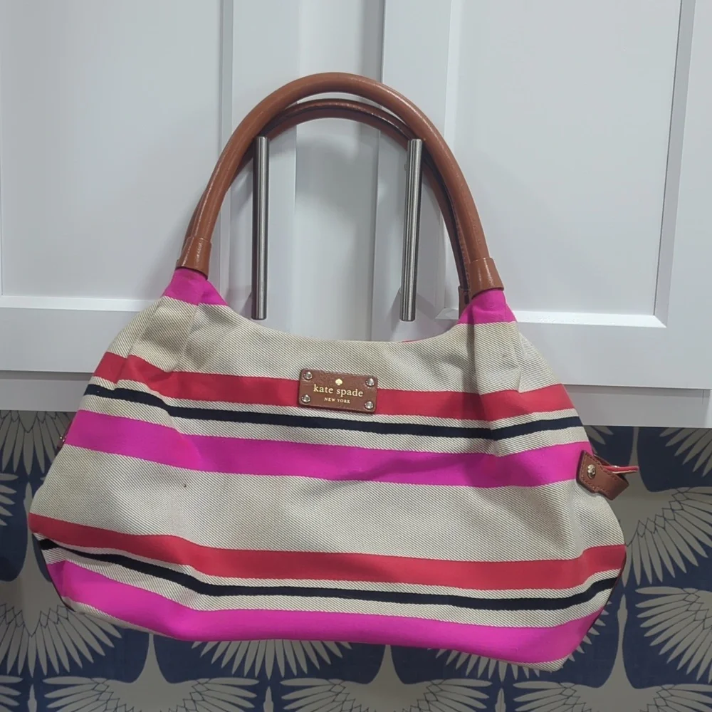 Kate Spade Stevie Oak Island Large Canvas Striped Bag